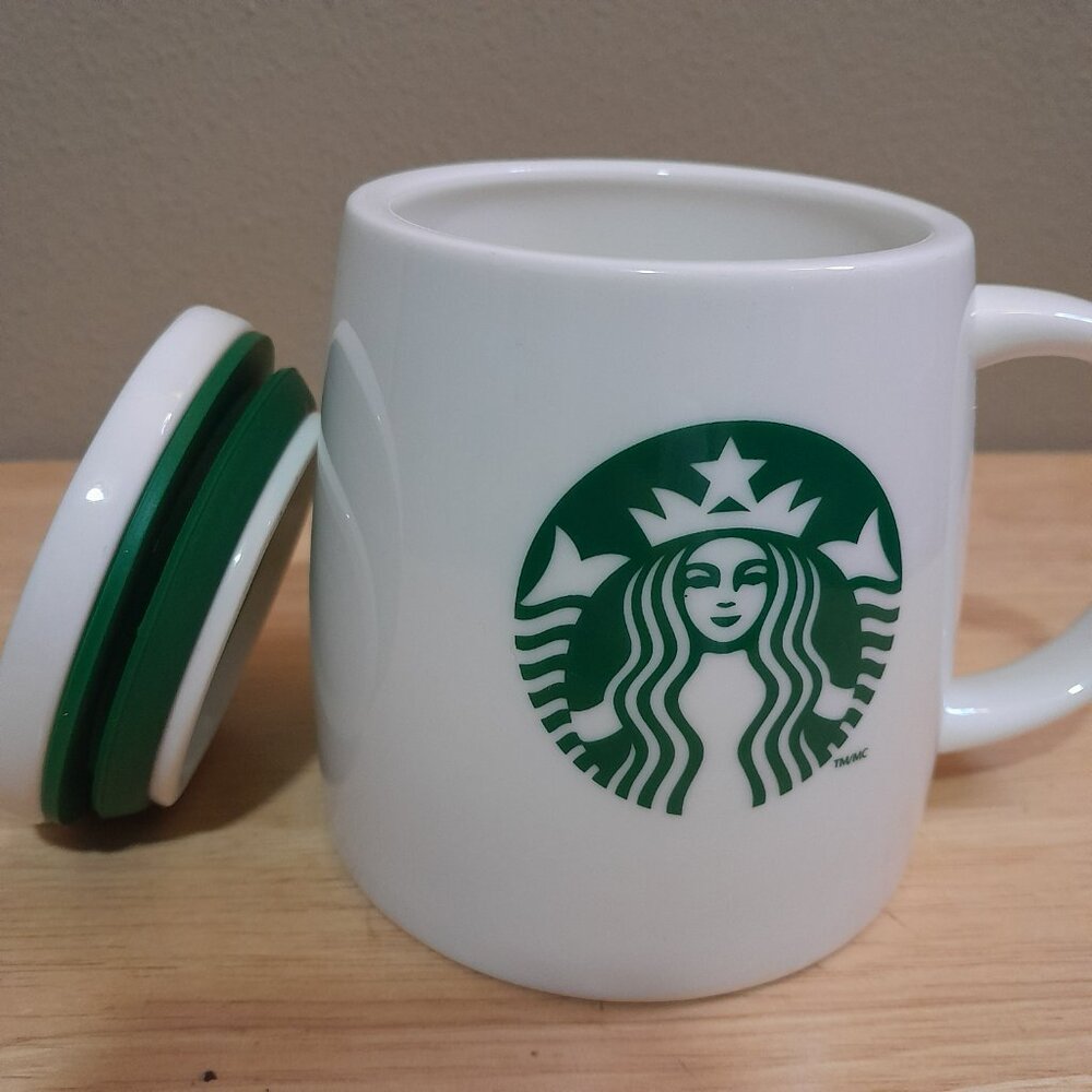 Starbucks 2011 Retired Chubby Ceramic Travel Mug White w Green Siren Logo 16oz - Picture 3 of 7
